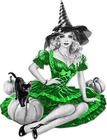 soave woman halloween fashion witch cat pumpkin - Free PNG