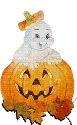 ghost coming out of a pumpkin jack o lantern - Бесплатный анимированный гифка
