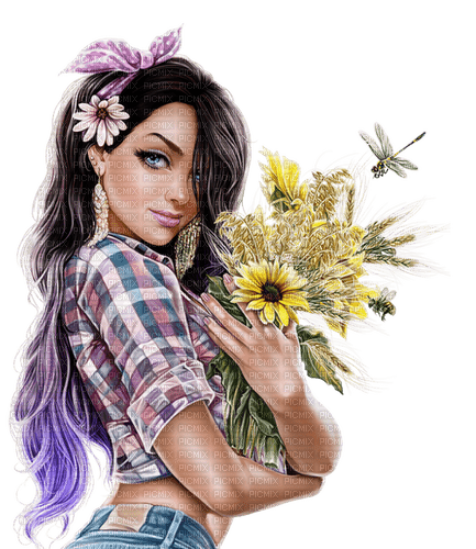Woman. Flowers. Leila - Free PNG