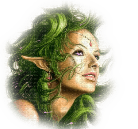 Rena Green Woman Face Fantasy - PNG gratuit