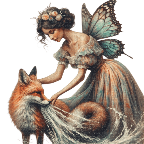 springtimes fantasy fairy and fox - zadarmo png