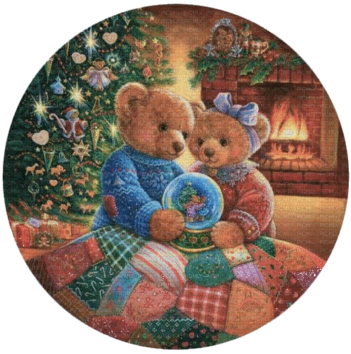 teddy bear evening Christmas tree - Bezmaksas animēts GIF