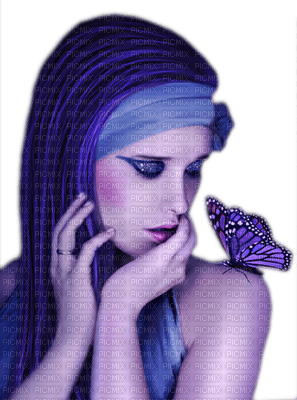 Kaz_Creations Woman Femme Purple Hair Butterfly - gratis png