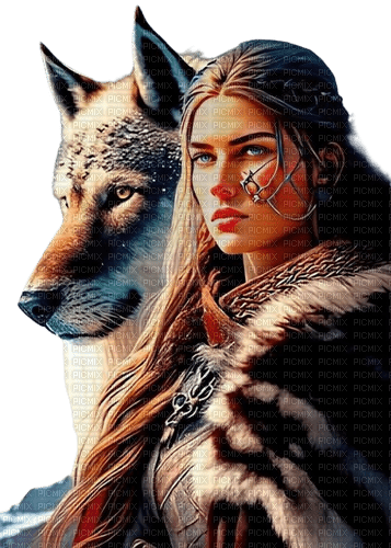 Femme et loup - darmowe png