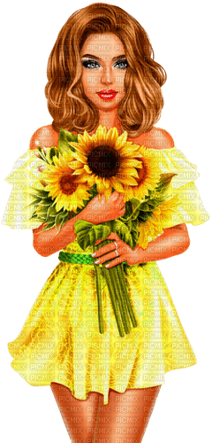 Woman And Sunflowers - δωρεάν png