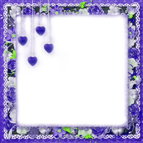Blue.Flowers.Hearts.Frame - By KittyKatLuv65 - ücretsiz png