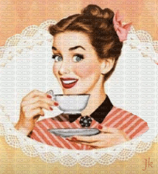 Vintage Lady with Coffee - Gratis animeret GIF