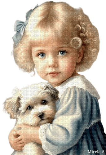 Girl with puppy's - png gratis