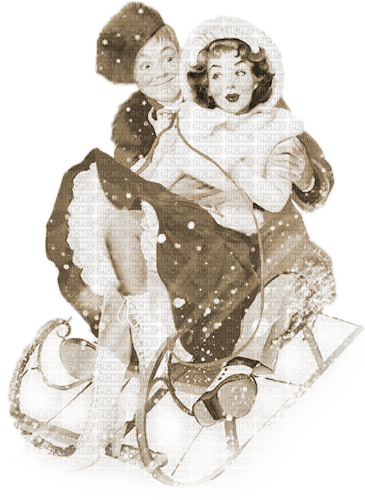 soave couple vintage winter christmas sleigh - PNG gratuit