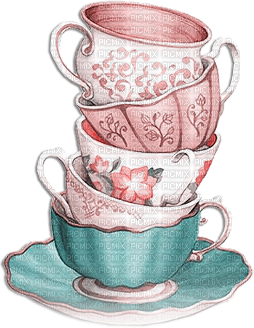 soave deco vintage coffee tea cup pink teal - png ฟรี