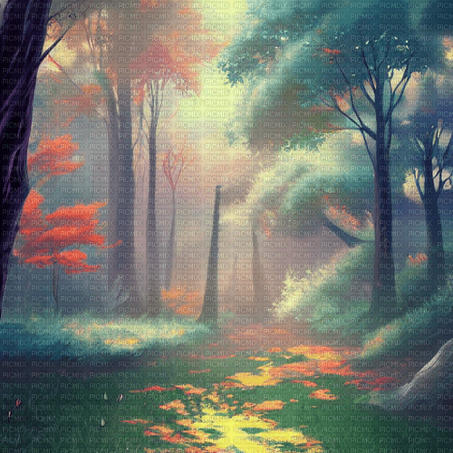 kikkapink background anime autumn forest - Free PNG