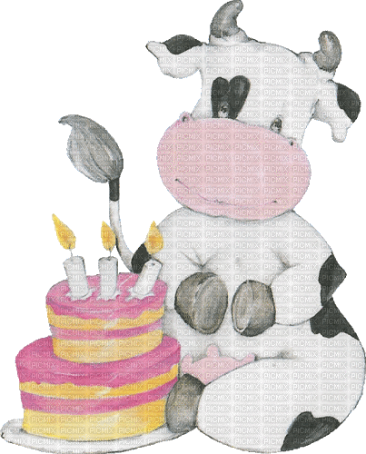 kikkapink deco scrap birthday cow cake - Бесплатни анимирани ГИФ