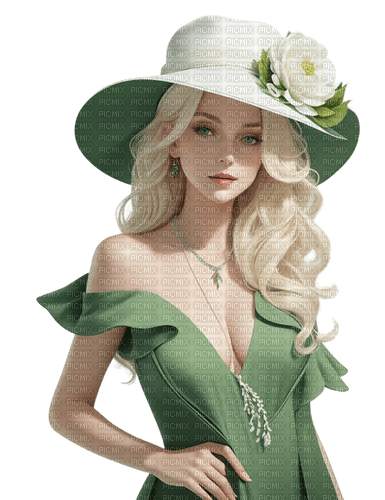 Woman in green. Hat. Leila - gratis png