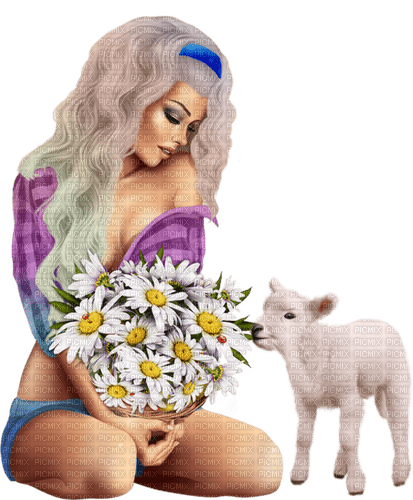 Woman with a lamb, sheep. Christmas. Leila - 免费PNG
