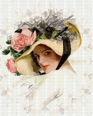 Woman flowers--hat-NitsaP - GIF animé gratuit