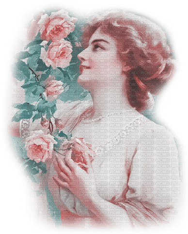 soave woman vintage flowers rose garden pink teal - png ฟรี