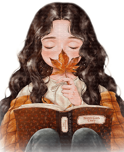 soave children girl book vintage autumn blue brown - 無料png