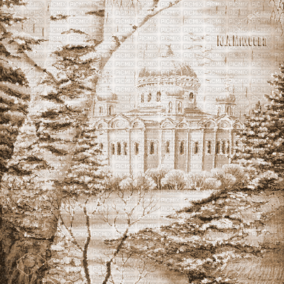 Y.A.M._Winter landscape background Russia sepia - Free animated GIF