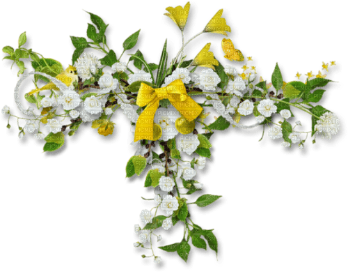 Yellow white flowers deco [Basilslament] - 無料png