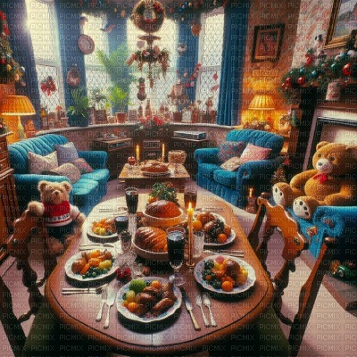 Christmas Dinner with Toys - gratis png