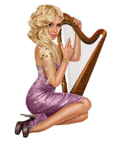 loly33 femme musique harpe - darmowe png