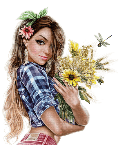 Woman. Flowers. Leila - gratis png