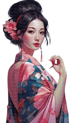 asian woman pink blue - 無料png