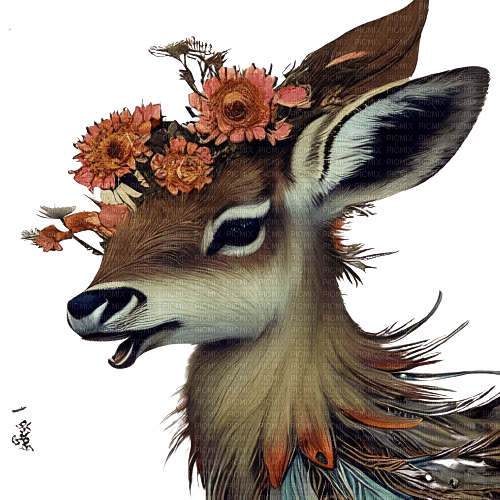 kikkapink deer fantasy flowers - Free PNG