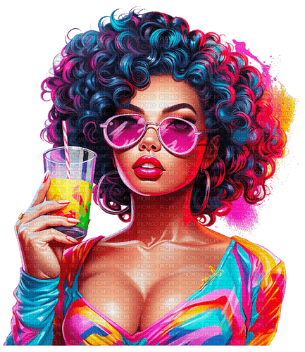 rainbow neon woman drink - ücretsiz png