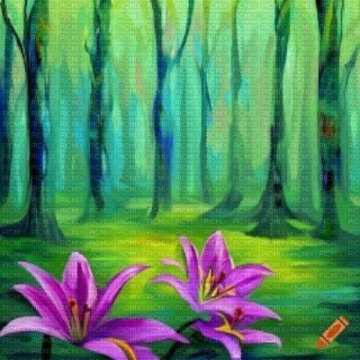 Forest with Purple Lilies - bezmaksas png