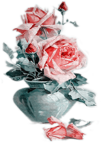 soave deco flowers rose vintage pink teal - Free PNG
