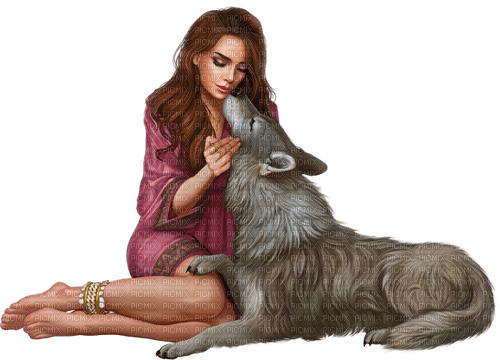 Woman and a wolf. Leila - nemokama png