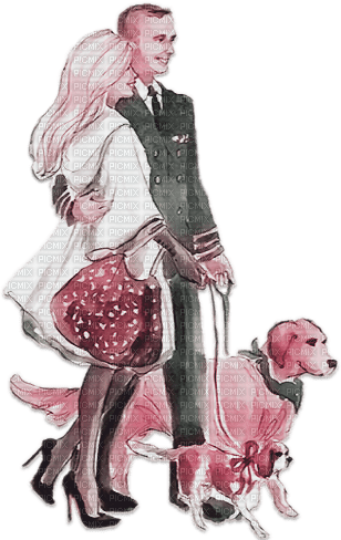 soave couple vintage dog pink green - 無料png