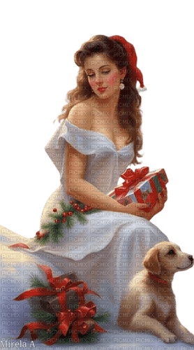 Noël femme et son chien - ingyenes png