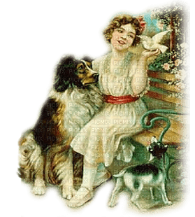 niña perro paloma vintage  dubravka4 - ücretsiz png