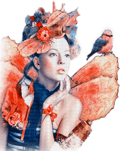 soave woman vintage fairy  wings blue orange - PNG gratuit