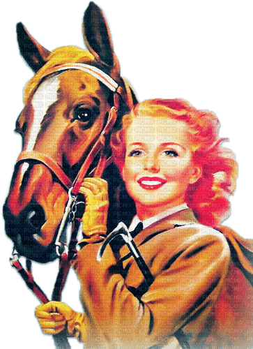 soave woman vintage autumn horse brown orange - PNG gratuit