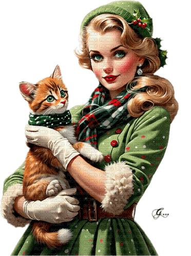 loly33 femme chat  noël - Free PNG