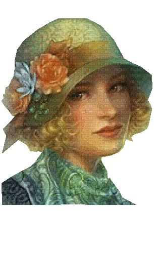 Lady, Hut, grün, vintage - Безплатен анимиран GIF