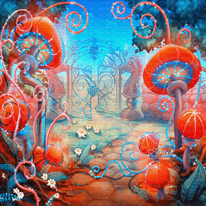 soave background animated mushrooms blue orange - Zdarma animovaný GIF