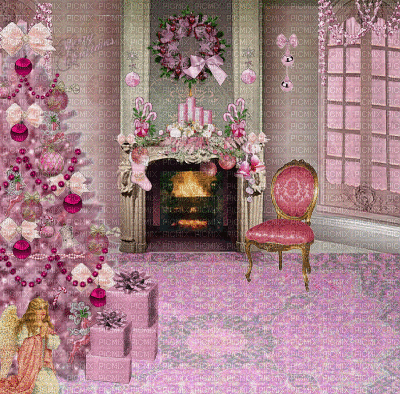 Vintage Christmas in Pink Background animated, by Connie, Joyful226 - Бесплатни анимирани ГИФ