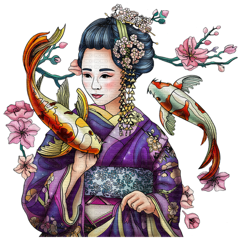 kikkapink spring woman geisha fish fantasy - besplatni png
