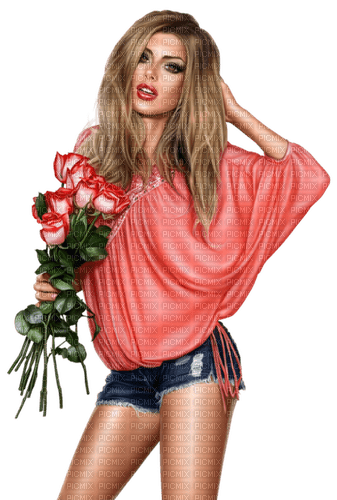 CHICA CON FLORES - 免费PNG