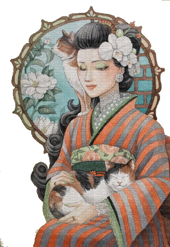 japan asian girl cat - Бесплатни анимирани ГИФ