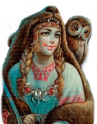 Y.A.M._Winter Fantasy women owl - 無料png