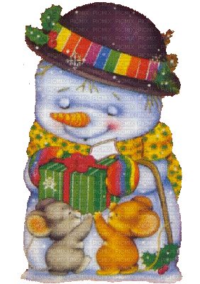Blinking Snowman and Mice - Gratis geanimeerde GIF