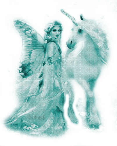Y.A.M._Fantasy fairy unicorn blue - ilmainen png