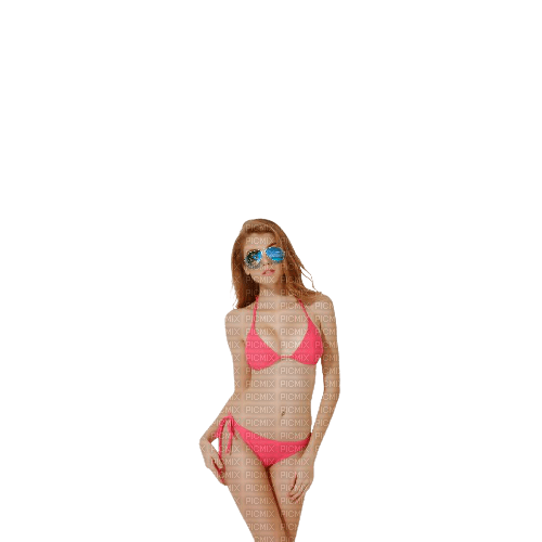 Pink bikini clad redhead with sunglasses - Free PNG