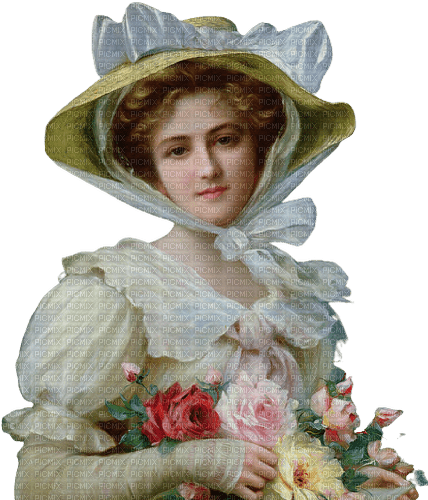 kikkapink vintage woman hat flowers - png ฟรี