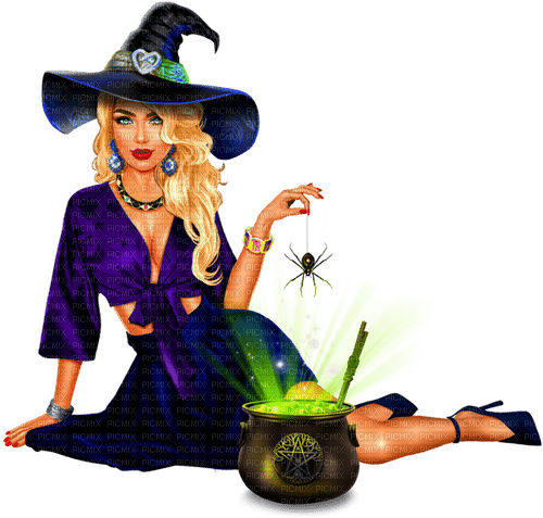 Woman.Witch.Halloween.Magic.Blue.Purple - 免费PNG